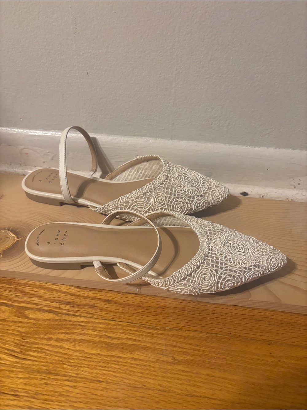 a new day White Lace Pointed Slingback Flats